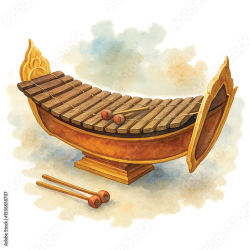thai_ranat_ek_watercolor_traditional_music_instrument