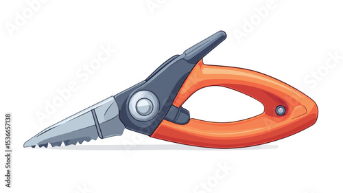 A close-up studio shot of an orange and gray cable cutter tool against a white background. The tool features an orange ergonomic handle, a gray metal cutting mechanism with serrated blades