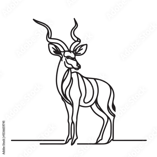 Elegant Kudu Antelope One Line Drawing Silhouette Vector Art