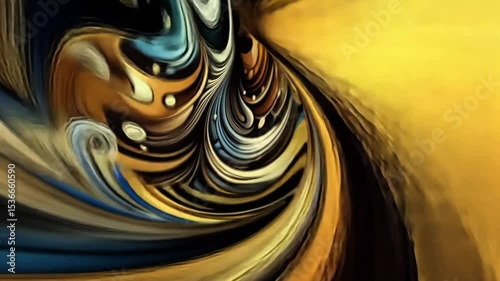 Swirling abstract art in gold, blue, and black tones suitable for backgrounds, posters, and modern designs needing artistic flair.