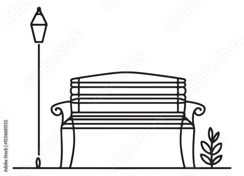 Park Bench Vector Illustration garden lamp relax in nature