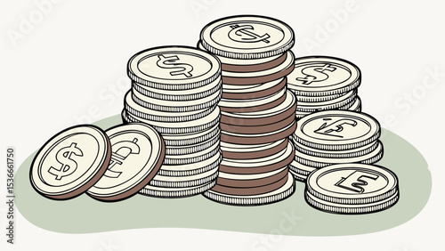 Large pile of various foreign coins stacked together, showcasing different currencies, Clean background