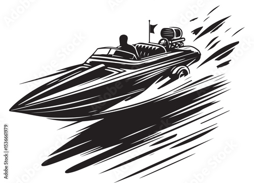 Silhouette Speedboat Vector Illustration Thrilling Boat Racing Design