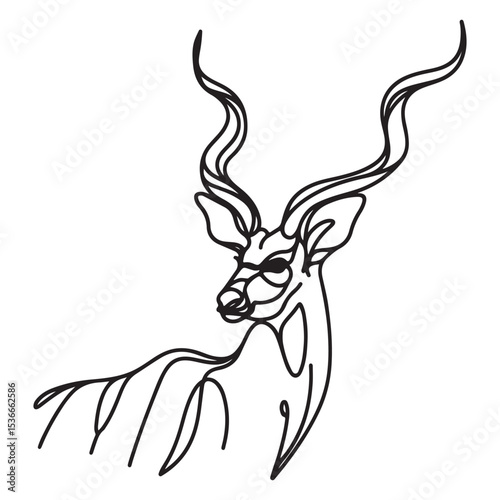 Kudu Antelope Head One Line Vector Art Elegant Wild Animal