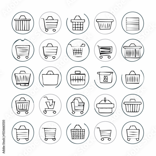 Set of 30 outline icons related to shopping cart, shopping  basket, shopping  bag. Linear icon collection. Editable stroke. Vector illustration
