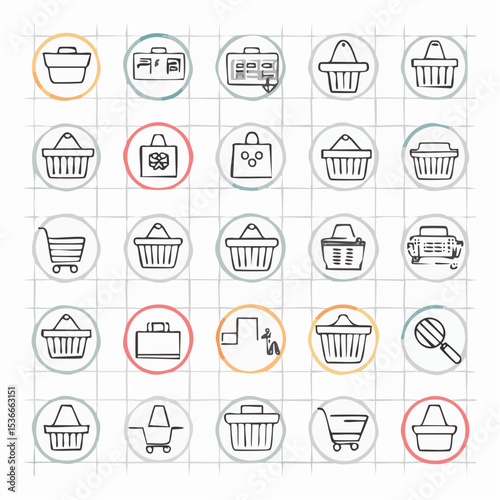 Set of 30 outline icons related to shopping cart, shopping  basket, shopping  bag. Linear icon collection. Editable stroke. Vector illustration

