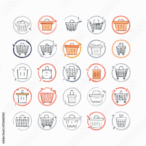 Set of 30 outline icons related to shopping cart, shopping  basket, shopping  bag. Linear icon collection. Editable stroke. Vector illustration
