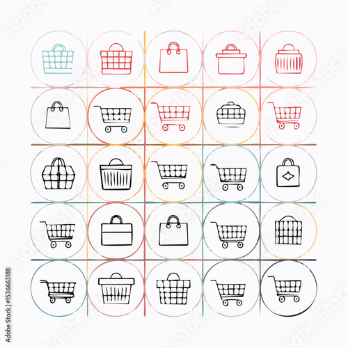 Set of 30 outline icons related to shopping cart, shopping  basket, shopping  bag. Linear icon collection. Editable stroke. Vector illustration
