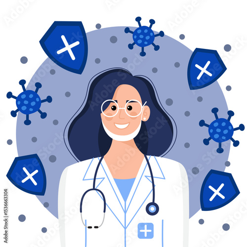Illustration of a female doctor on a white background.