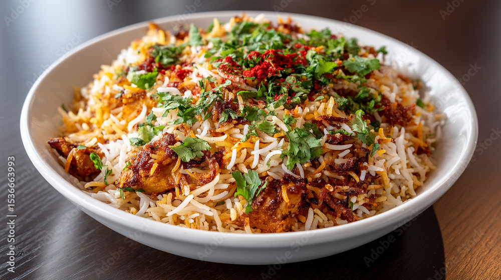 Realistic Textures Highlighted in Chicken Biryani Under Soft Light Realistic Textures Highlighted in Chicken Biryani Under Soft Light