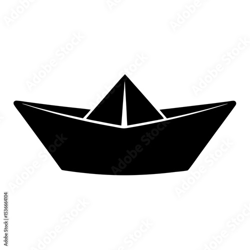 A simple monochrome black and white image of a paper boat