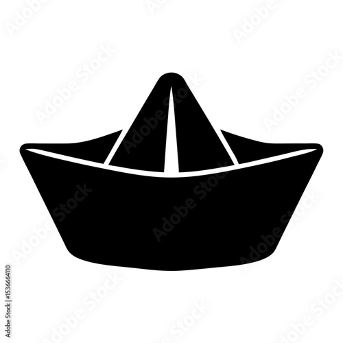 Paper boat origami silhouette isolated on white background representing childhood fun