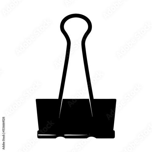 Simple Black Binder Clip Silhouette on White Background for Stationary Design