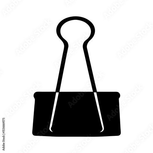 Single black metal binder clip used for office and school supplies