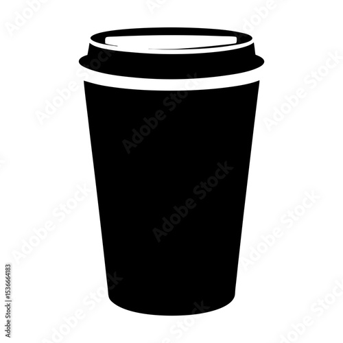 Silhouette of a takeaway coffee cup with lid on white background