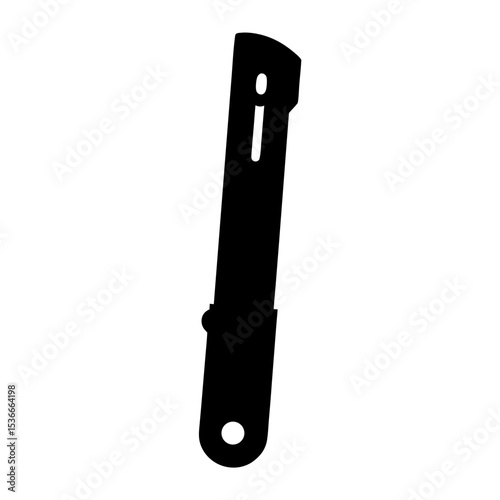 Detailed black silhouette of an automatic folding knife on white background