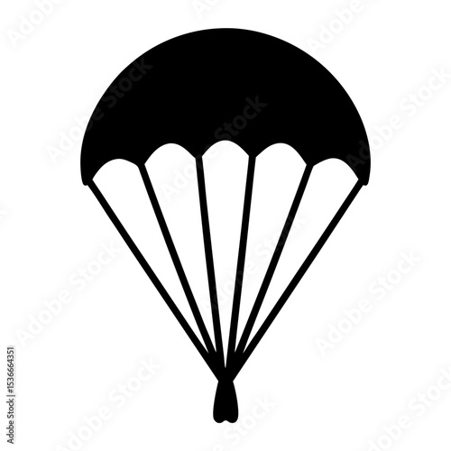 Simple black and white illustration of a parachute on a white background