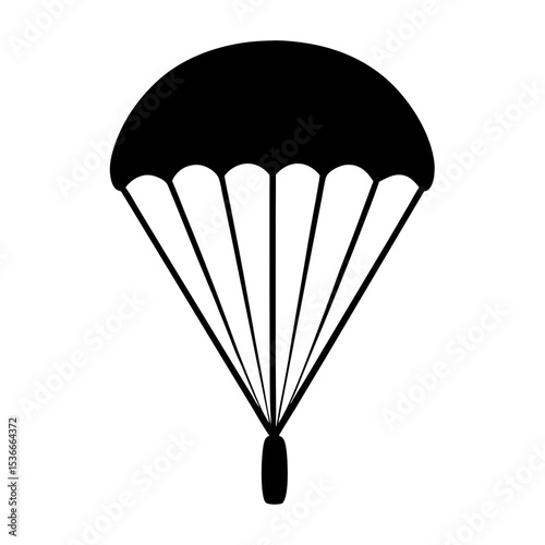 Single black and white parachute icon on clean white backdrop design