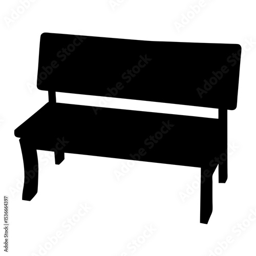 Silhouette of a stylish wooden park bench with a contoured backrest