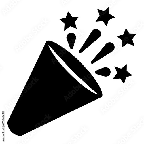 Illustration of a confetti popper with stars, conveying celebration and festivity