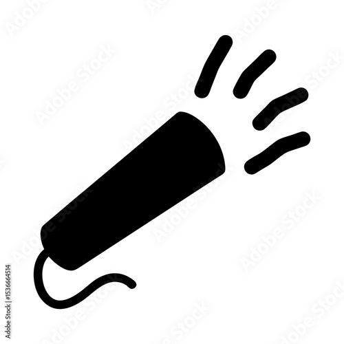 Black and white icon illustration of a party popper exploding with streamer