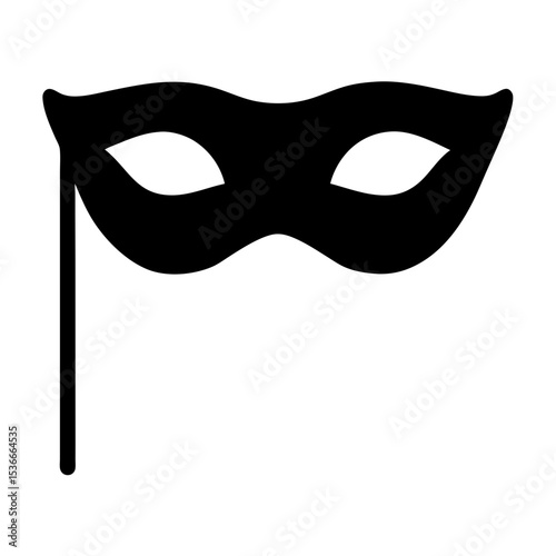 A classic black masquerade mask with a stick for holding it up