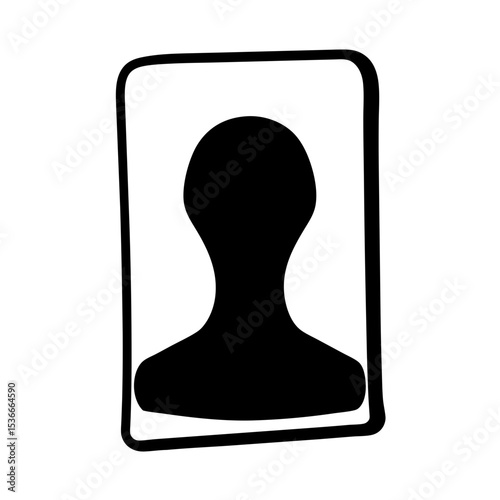 Black silhouette of a person in a frame against a white background