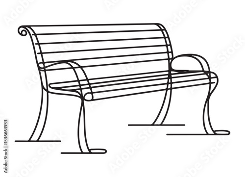 Classic Park Bench Outline Illustration for Landscape Architecture Elements