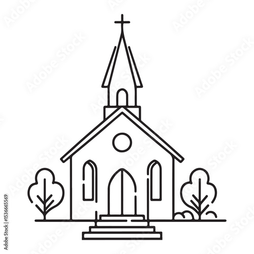 Minimalist Church Building Outline Vector Religious Architecture Design