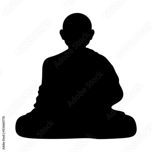 Silhouette of a bald person sitting in meditation pose, spiritual concept