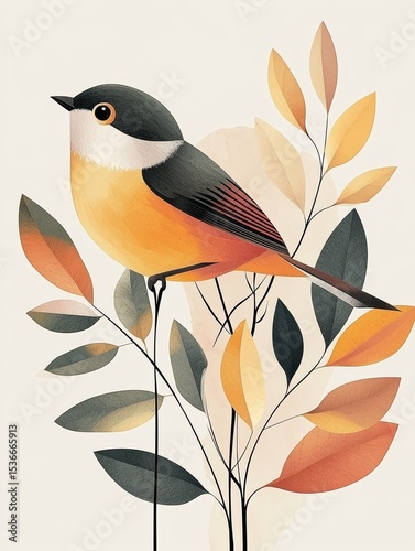 cheerful bird composition in bright style
