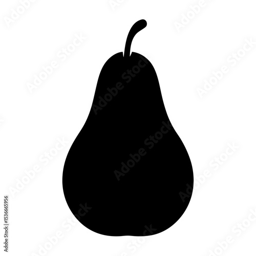 Black pear silhouette on white background with a short stem image
