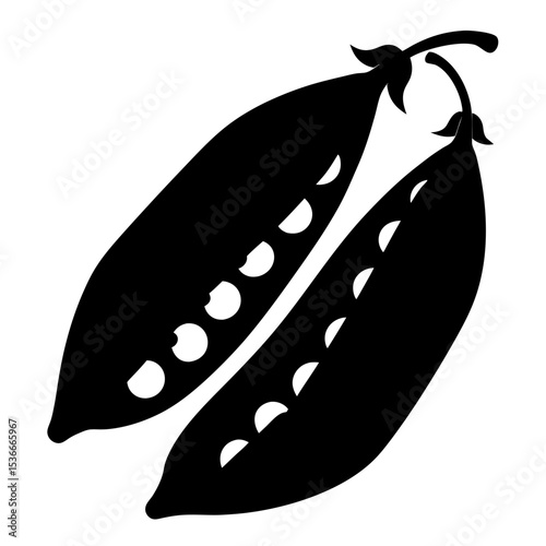 Simple Silhouette of Two Pea Pods, Seeds Inside, Isolated on White