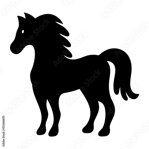 Stylized Black Horse Silhouette Illustration with Smooth Rounded Shapes and White Eye