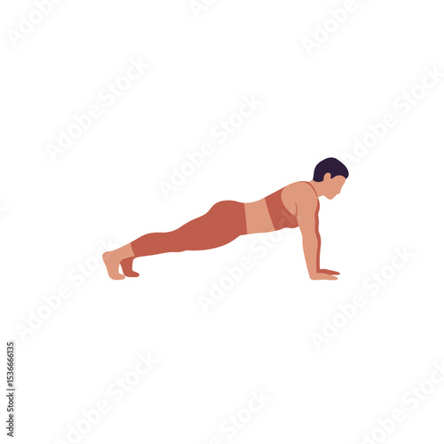 Male athlete performing push-up exercise on white background  