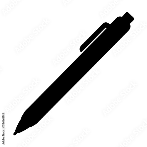 Black Silhouette of a Ballpoint Pen on White Background Design Element