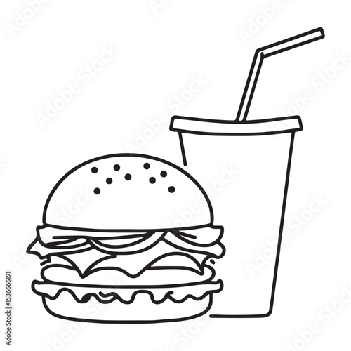 Delicious Burger and Refreshing Soda Illustration for Fast Food Concept