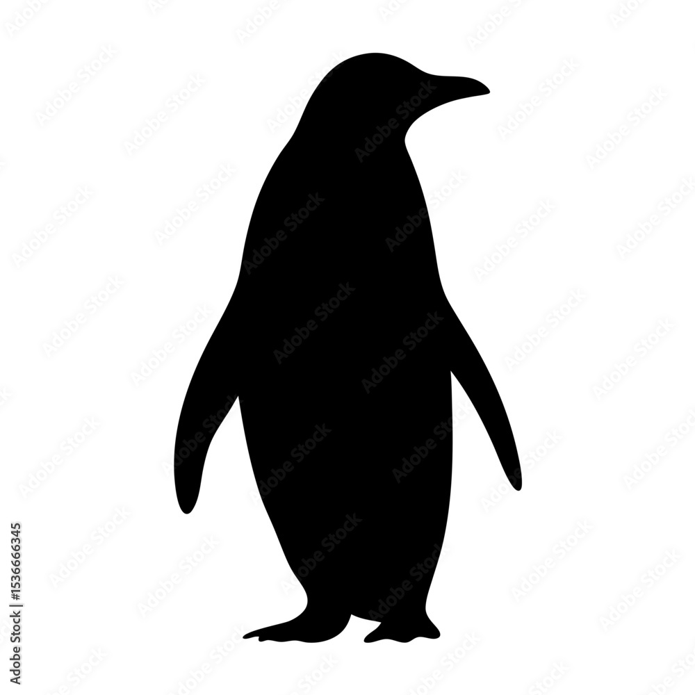 Fototapeta premium Black and White Silhouette of a Penguin Standing Erect Against White Background