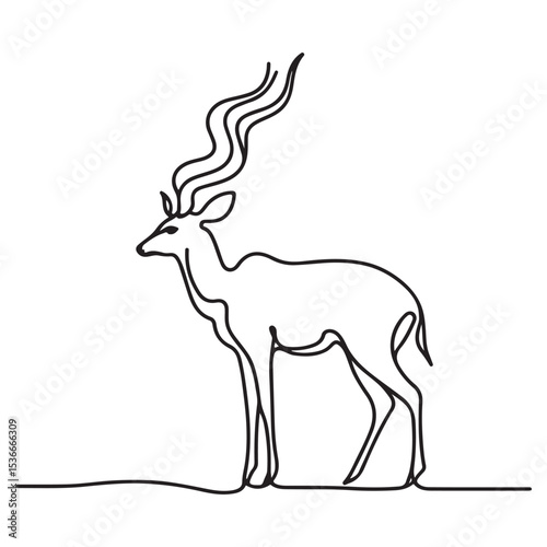 Majestic Kudu Antelope Continuous Line Drawing for Wildlife Art