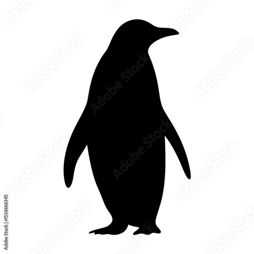 Black and White Silhouette of a Penguin Standing Erect Against White Background