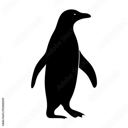 Silhouette of a Penguin Standing on White Background, Beautiful Sea Bird