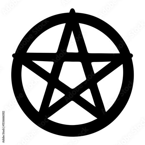 Black and White Pentagram Illustration on White Background with Magical Symbolism