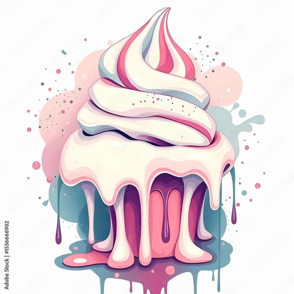 custom made wallpaper toronto digitalSwirled Ice Cream Cone with Dripping Pastel Colors and Splash Background Digital Illustration