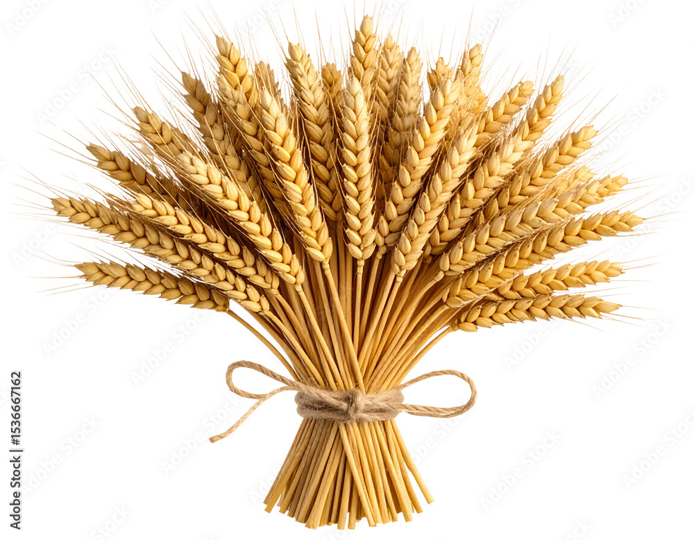 Fototapeta premium “Golden Wheat Ears Bundle, Realistic Top View, Transparent PNG”
