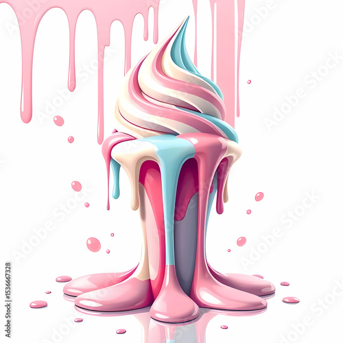 Melting pastel rainbow soft serve ice cream Digital Illustration