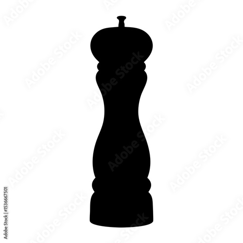 Silhouette of a Classic Wooden Pepper Mill Ready for the Dinner Table