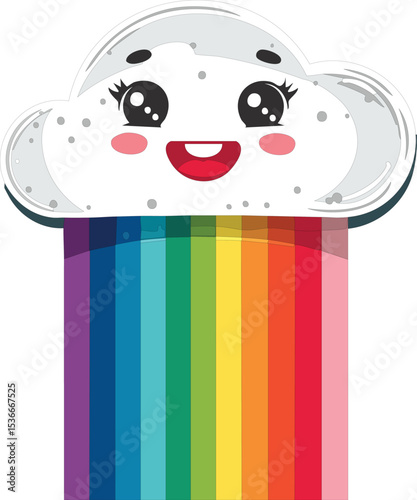 A cute flat-style vector of a smiling white cloud with rosy cheeks and blue eyes