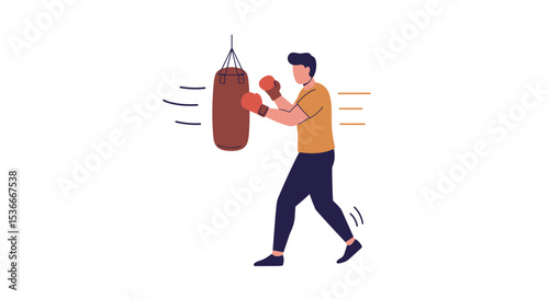 Man practicing boxing by punching a speed bag in dynamic pose  