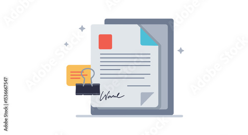 Stack of legal documents with paperclip and signature on background  
