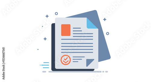 Stack of legal documents with verification checkmark and abstraction  